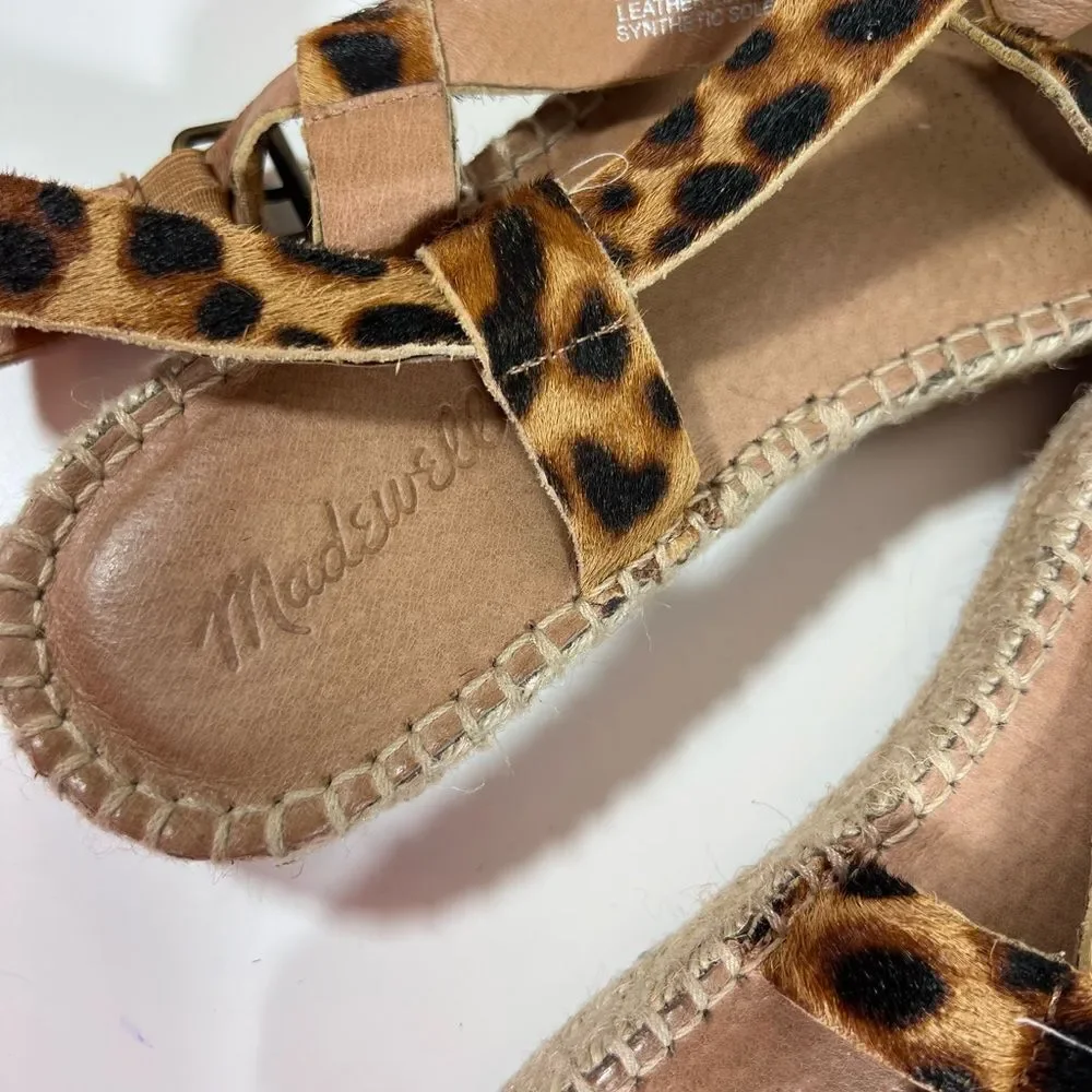 🛍️ Madewell Malia Espadrille Leather Upper Calf Hair Leopard Sandals size 9.5